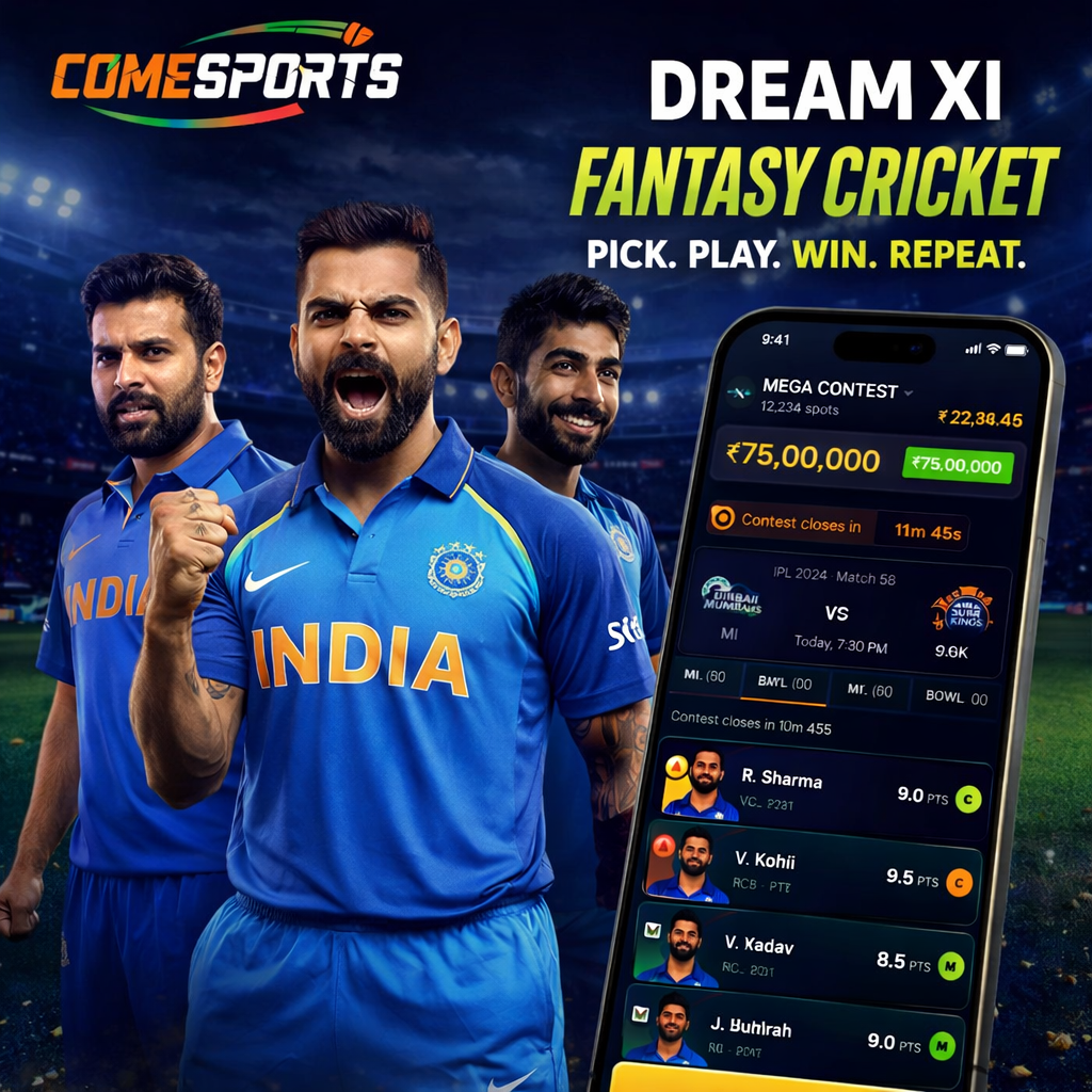 Come 247 11 fantasy cricket and India team visual